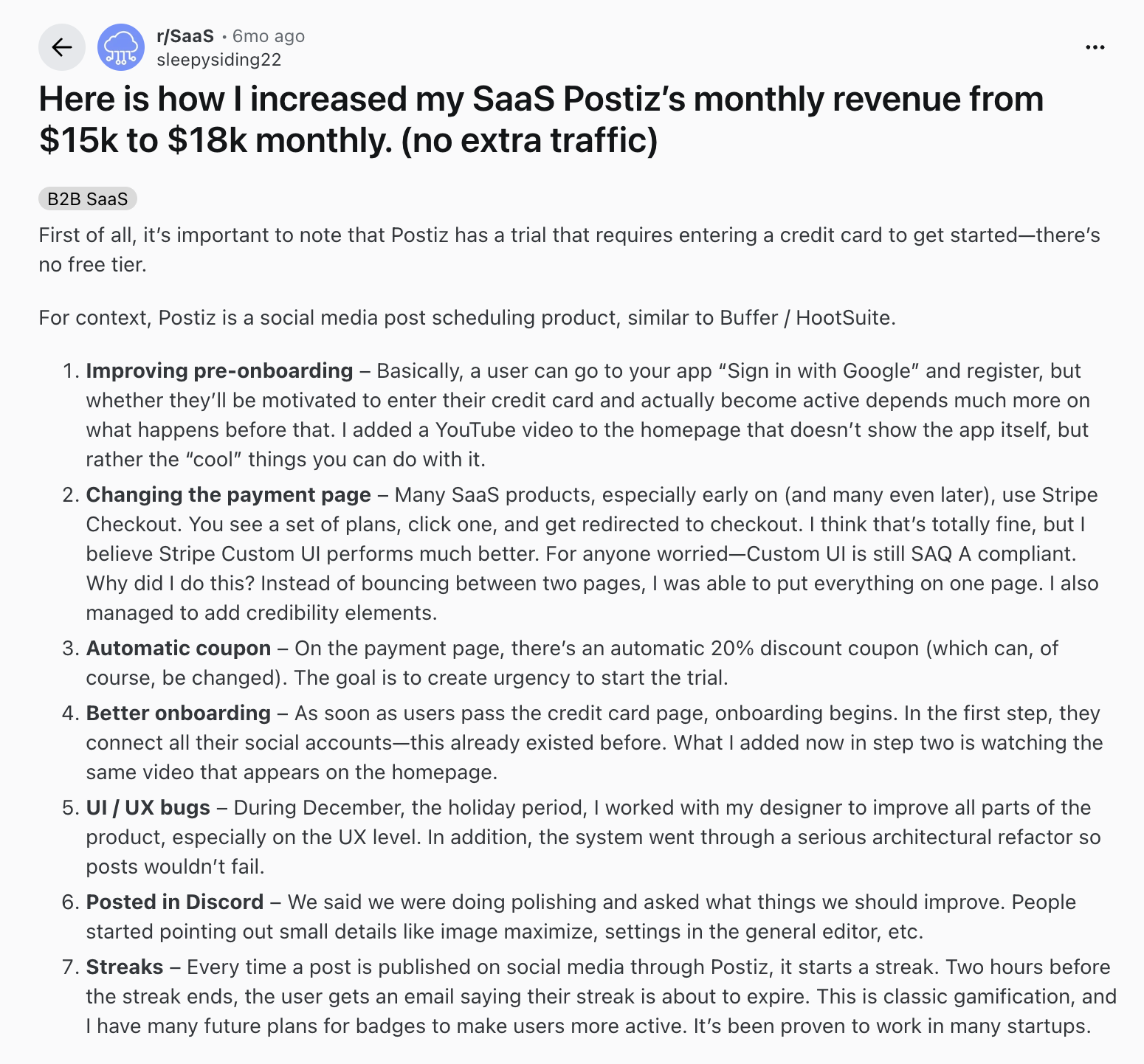 Разбор роста Postiz с 15 до 18 тысяч долларов MRR