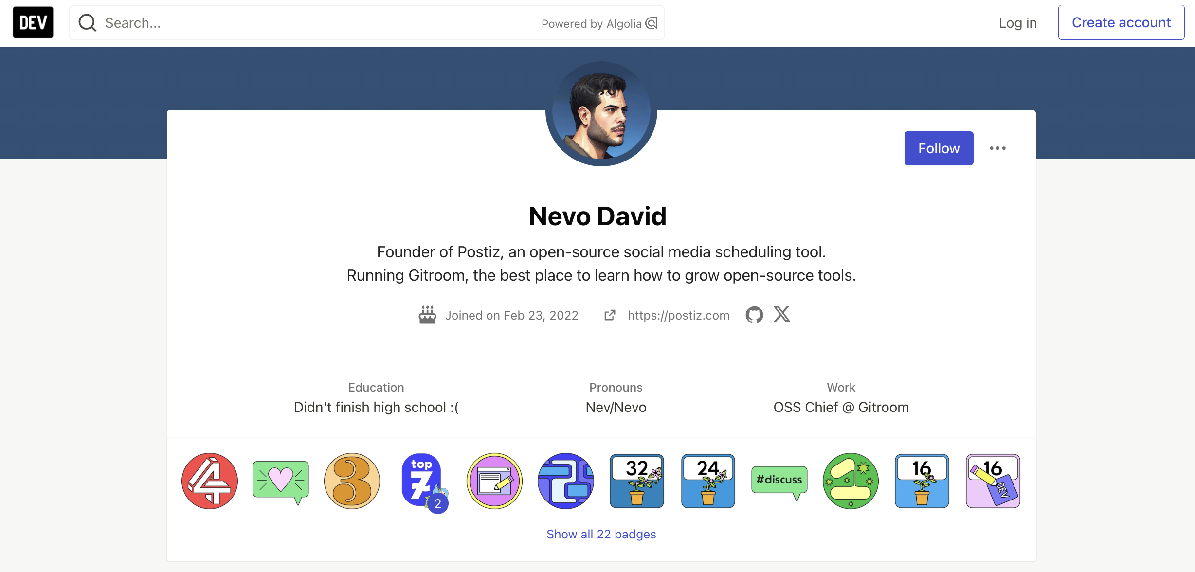 Профиль Нево Давида на DEV