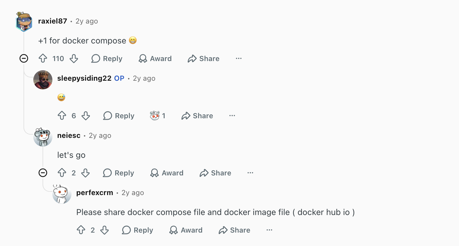 Комментарии пользователей Reddit с запросами Docker Compose