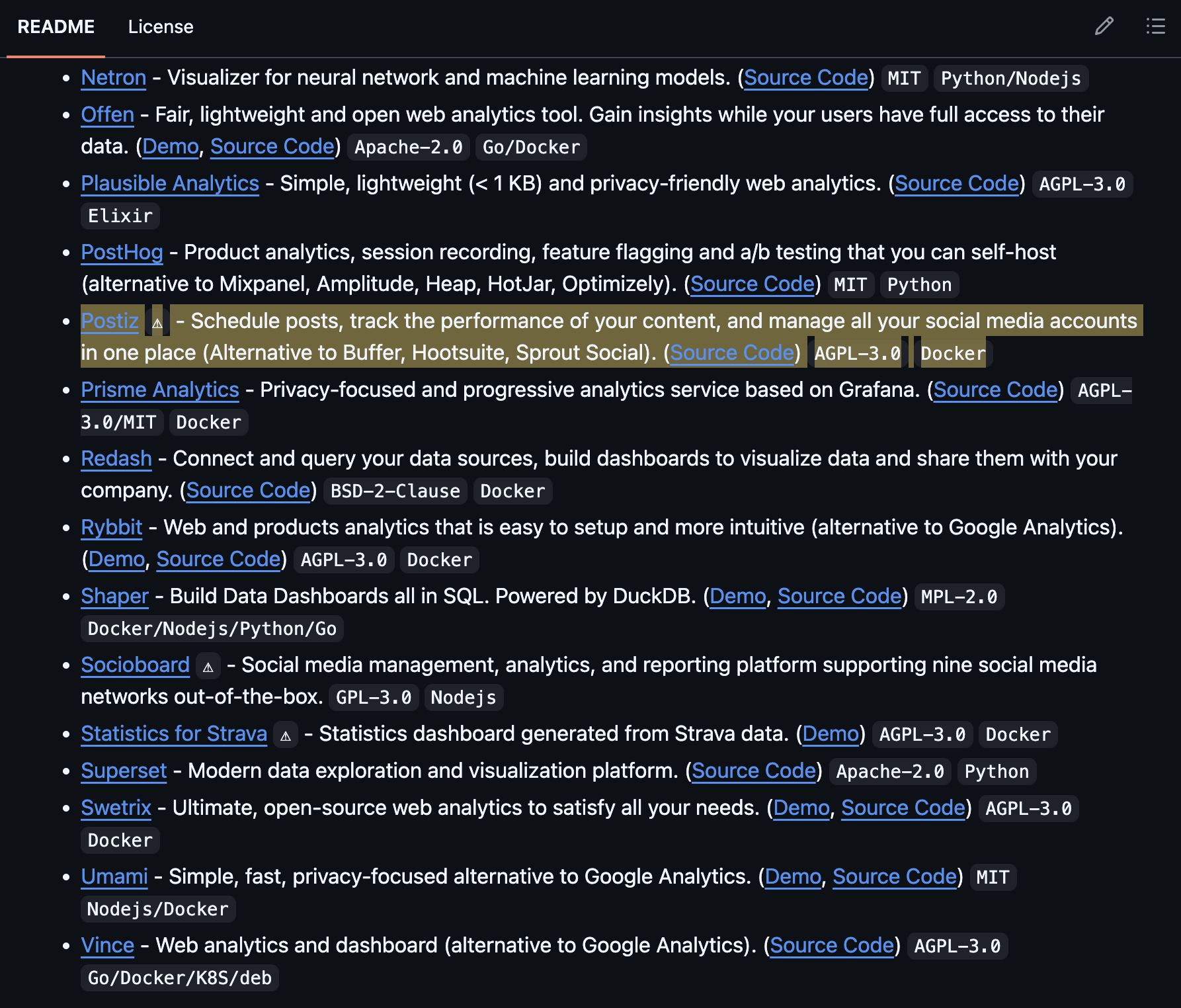 Postiz в репозитории Awesome Selfhosted